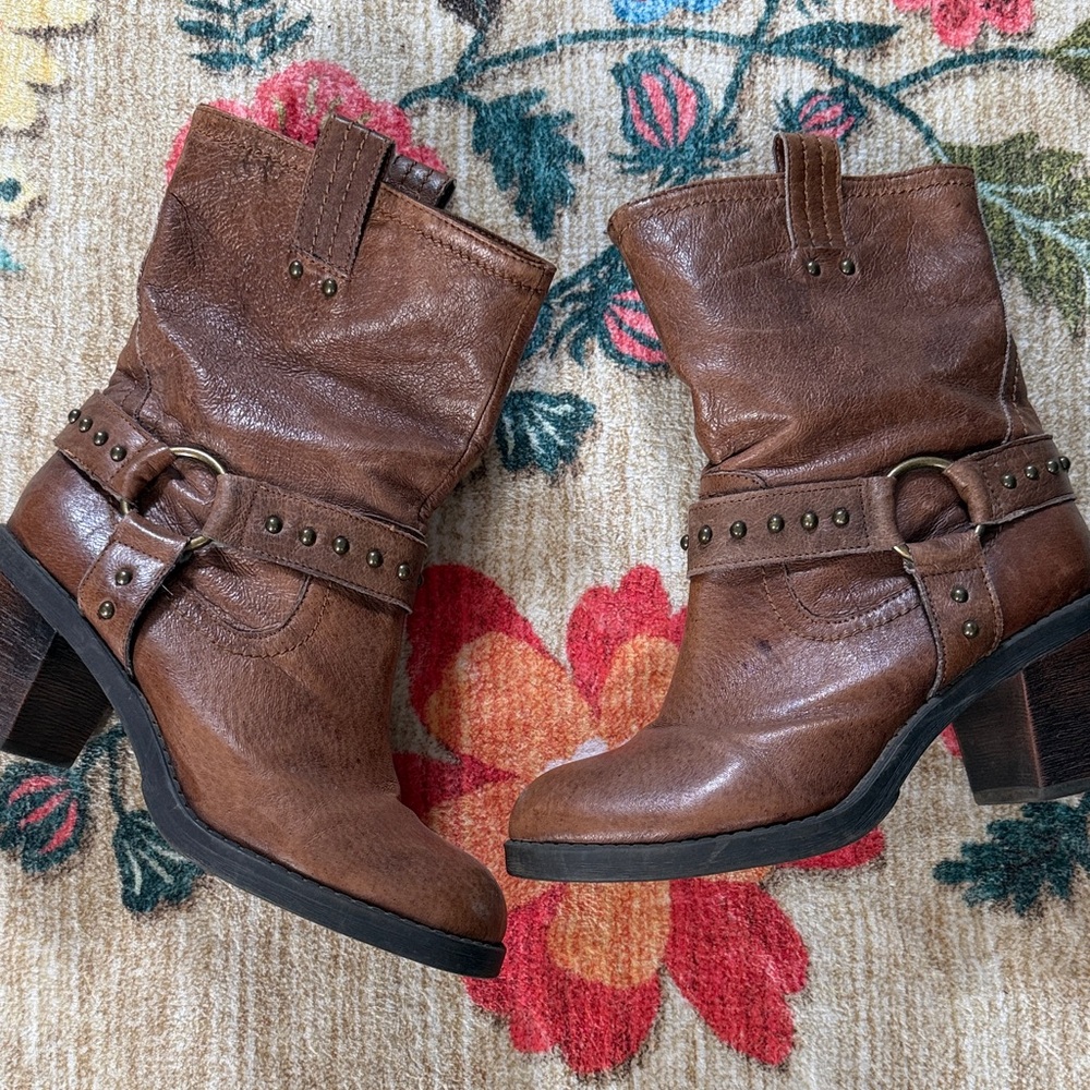 Nine West Brown Heeled Boots with Stud Accents